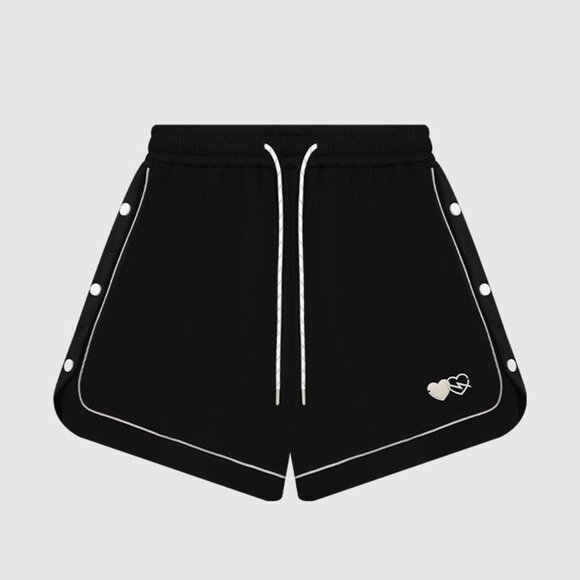 B.Sure Black Heart Embroidered Casual Shorts - Picture 1 of 4